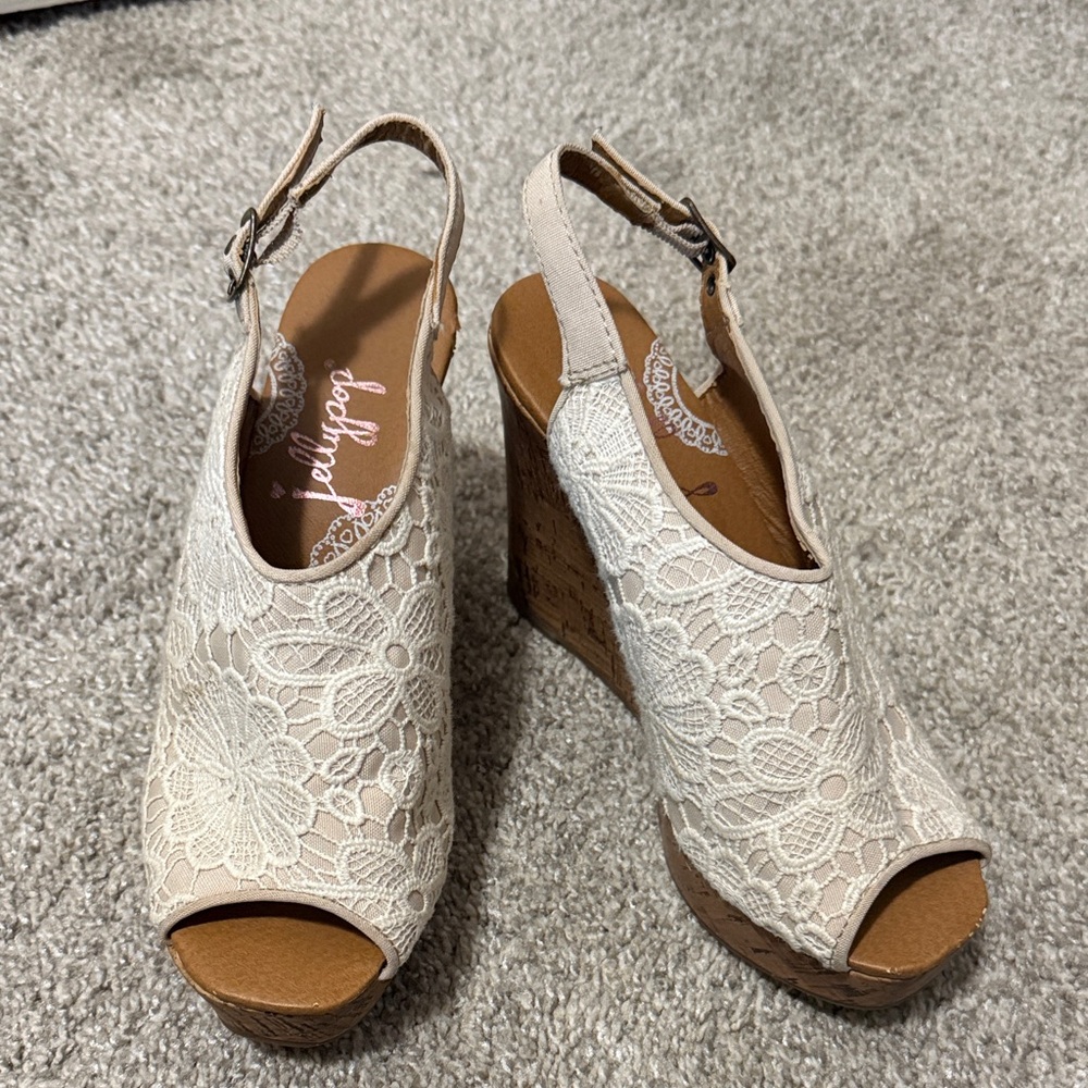 ⭐️ 2/$12 Jellypop Beige Lace Wedge Sandals-Single Item